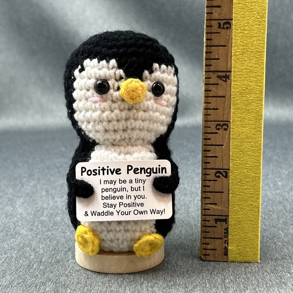 Crochet Positive Penguin Emotional Support Desk Buddy Stand Inspirational Gift
